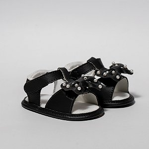 SANDALIA FEMININA BIA - LAÇO C/ PEROLAS - COR PRETA - LINHA BABY