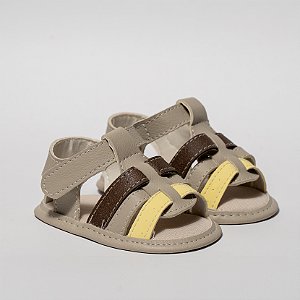 SANDÁLIA MASCULINA - MODELO FRANCISCANA - COR MARFIM C/CAFÉ E AMARELO - LINHA BABY