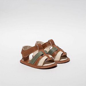 SANDÁLIA MASCULINA - MODELO FRANCISCANA - COR CARAMELO C/MARFIM E VERDE - LINHA BABY