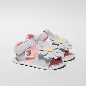 SANDALIA FEMININA MARGARIDA - ENFEITE DE 3 ROSAS - COR BRANCA - LINHA BABY