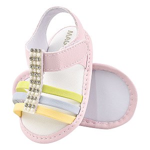 SANDALIA FEMININA - TIRAS COLORIDAS - COR ROSA BEBE - LINHA BABY