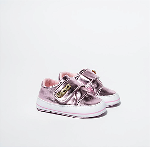 TENIS FEMININO - COR ROSA GOLDEN - VELCRO - APLIQUE "MAGUILU BABY" - LINHA BABY