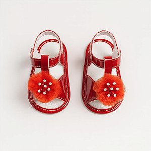 SANDALIA FEMININA POMPOM - COR VERMELHA - LINHA BABY