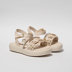 SANDÁLIA FEMININA INFANTIL 4 FLORES - COR MARFIM - LINHA KIDS