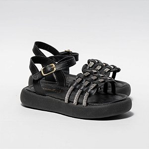 SANDÁLIA FEMININA INFANTIL TIRAS- COR PRETO- LINHA KIDS