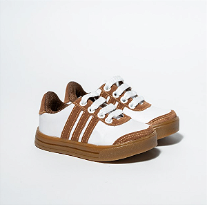 TÊNIS MASCULINO - MODELO 3 LISTRAS - COR BRANCO E CAREMELO - LINHA KIDS