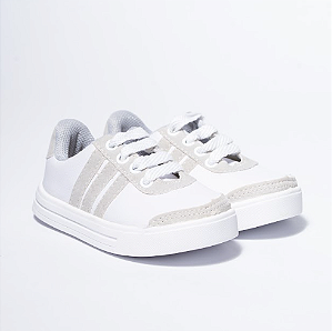 TÊNIS MASCULINO - MODELO 3 LISTRAS - COR BRANCO E CINZA - LINHA KIDS