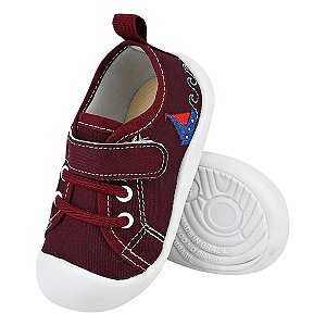 Tênis Feminino Infantil Bordado - Cor Vinho - Modelo Meia - Linha Kids