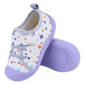 Tênis Feminino Infantil - Cor Lilás Estrela - Modelo Meia Fechado - Linha Kids