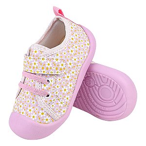 Tênis Feminino Infantil - Cor Rosa Flor - Modelo Meia Fechado - Linha Kids
