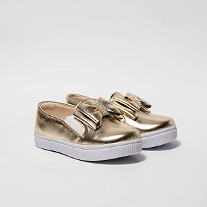 SLIP ON FEMININO - OURO GOLDEN - LAÇO LUXO - FLOTER METAL - LINHA KIDS