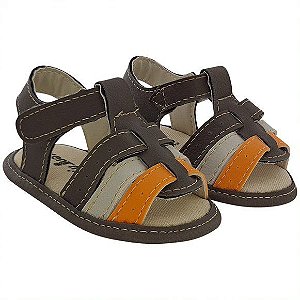 SANDALIA ECONOMICA MASCULINA - FRANCISCANA ABERTA - CAFÉ/MARFIM/LARANJA - LINHA BABY