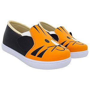 SLIP ON MASCULINO - ESTAMPA TIGRE - LARANJA/PRETO - LINHA KIDS ZOO