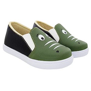SLIP ON MASCULINO - ESTAMPA JACARÉ - VERDE MUSGO/PRETO  - LINHA KIDS ZOO