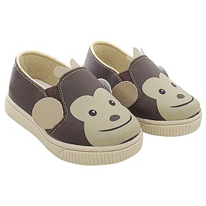 SLIP ON MASCULINO - ESTAMPA MACACO - CAFÉ/MARFIM- LINHA KIDS ZOO
