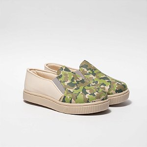 SLIP ON MASCULINO - COR MARFIM  C/ ESTAMPA CAMUFLADO (MILITAR) - LINHA KIDS