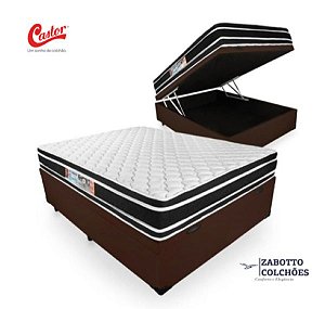 Cama Box Baú Casal + Colchão De Espuma D33 - Castor - Black White Double Face 138 - Box Marrom