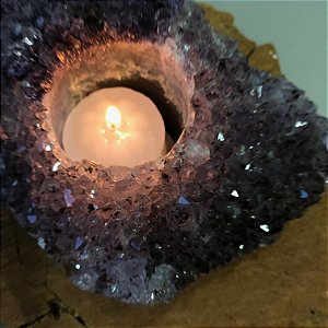 Porta-velas Drusa de Ametista 03 - Intuição, Espiritualidade, Transmutação, Proteção