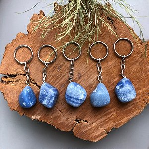 Chaveiro Quartzo Azul Pedra Rolada