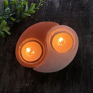Porta-velas Selenita Yin & Yang - Limpeza, Purificação, Energização, Vitalidade, Disposição