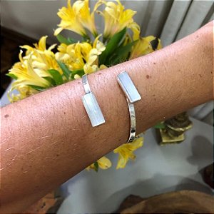 Bracelete Duplo Selenita Bruta Prateado - Purificação, Energização, Limpeza, Espiritualidade