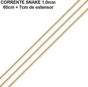 Corrente Snake Semijoia 1,0 mm - 60 cm Folheada a Ouro