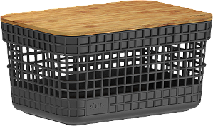 Cesto Organizador Grid 2,5 Litros Tampa Bambu Preto