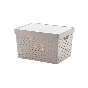 Cesto Organizador Com Tampa Quadratta 39x29x24cm Bege