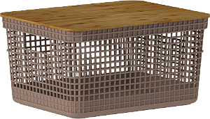 Cesto Organizador Grid 20 L Tampa Bambu Marrom Amêndoa