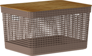Cesto Organizador Grid 8 Litros Tampa Bambu Marrom Amêndoa