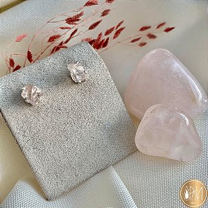 Brinco Quartzo Rosa Bruto - Prata 925 - Amor Próprio e Cura