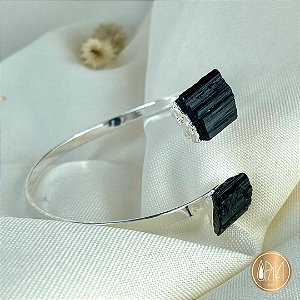 Bracelete Turmalina Negra - Banhado em Prata