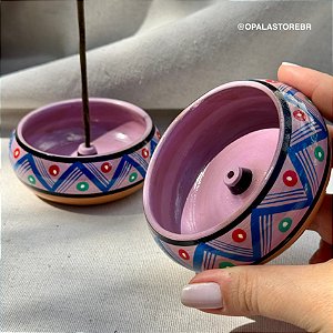 Incensário Colorido dos Andes Pintado à Mão – Lilás e Azul Royal | Cumbuca P