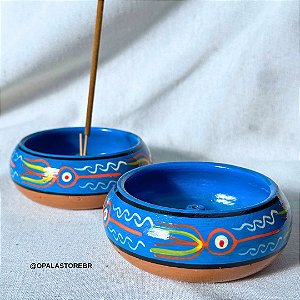 Incensário Colorido dos Andes Pintado à Mão – Azul e Marrom