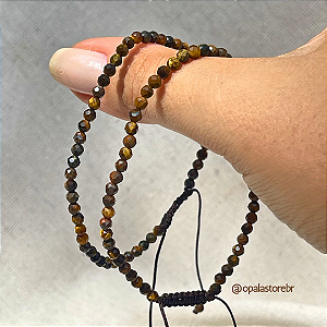 Pulseira Olho de Tigre - Esferas Facetadas 4mm