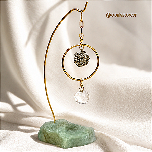 Pendente de Mesa da Prosperidade com Pirita, Quartzo Verde e Esfera de Cristal - Dourado