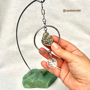 Pendente de Mesa da Prosperidade com Pirita, Quartzo Verde e Esfera de Cristal - Prateado