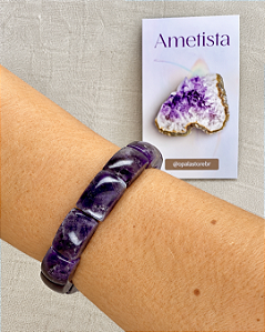 Pulseira Ametista Premium Proteção e Calma Lapidação Retangular