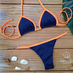 Biquíni Marquinha Marinho/Laranja Neon