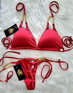 Biquini Cortininha com Bojo Fixo Fio dental com correntes