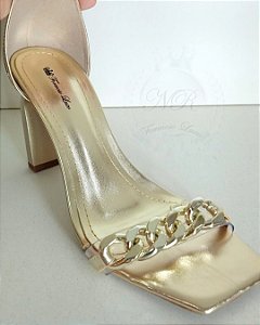 Sandália Salto Retangular vinil e Correntes ABS tornozelo e frontal