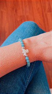 Pulseira Jade Água Marinha com Divino Espírito Santo em madrepérola