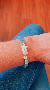 Pulseira Jade Água Marinha com estrelas em madrepérola