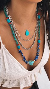 Colar fio de nylon gota pedra turquesa