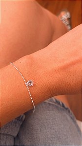 Pulseira micro bolas diamantada com pingente ponto de luz