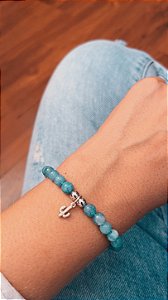 Pulseira Jade acqua marinha com pingente cacto.