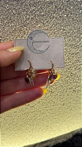 Brinco em Cristal Natural Citrino, Ametista e Quartzo Transparente