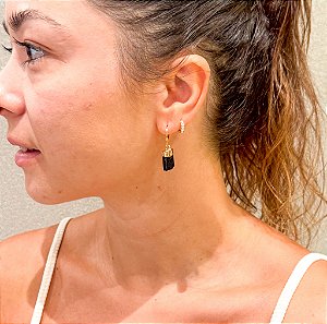 Brinco em Cristal Natural Turmalina Negra