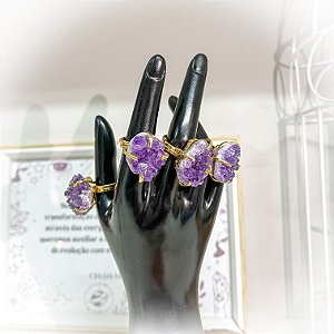 Anel em Cristal Natural de Drusa de Ametista