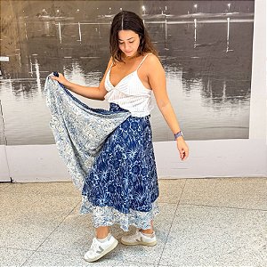 Saia Seda Indiana Dupla Face - Tons de azul